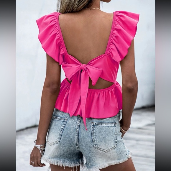 Boho ruffle hem tie back peplum blouse - Picture 1 of 6